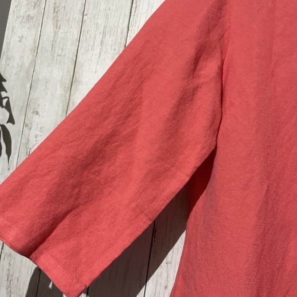 Premise Coral‎ Embroidered Linen Blend 3/4 Sleeve Pullover Top Shirt sz M - Picture 3 of 6